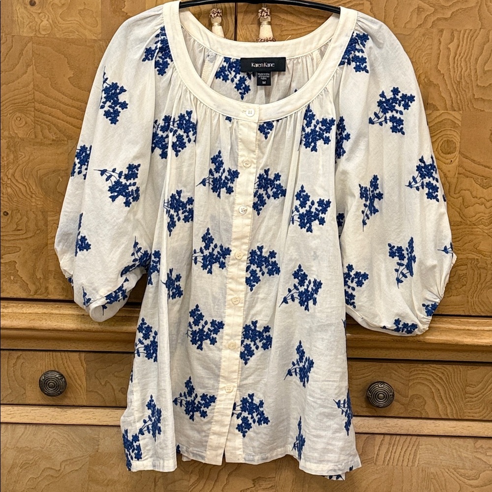 Karen Kane Blue Floral Blouse
